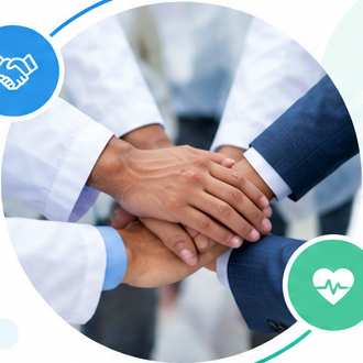 Mains réunies de professionnels de santé